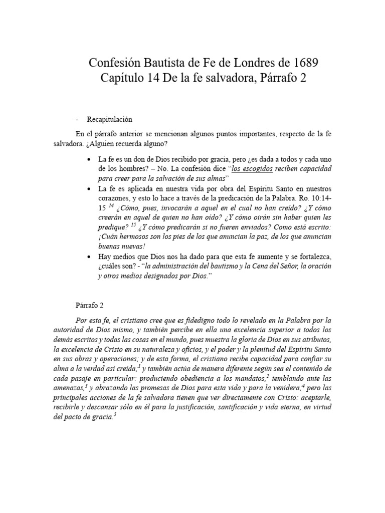 Fe Salvadora según la Confesión de Londres | PDF | Cristo (título) | Fe
