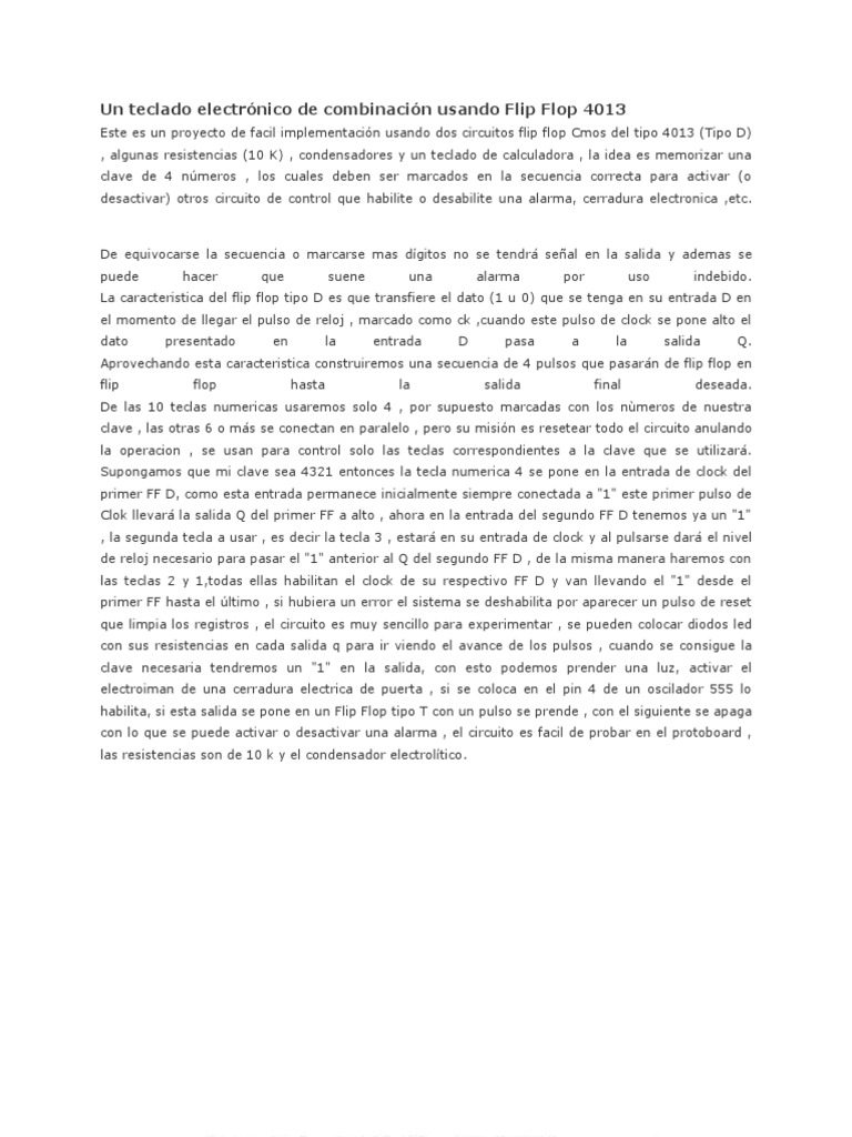Teclado Electrónico con Flip Flop D | PDF | Electricidad | Bienes ...