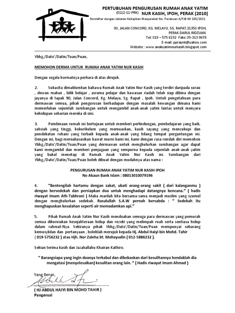 Contoh Surat Memohon Sumbangan Kepada Anw
