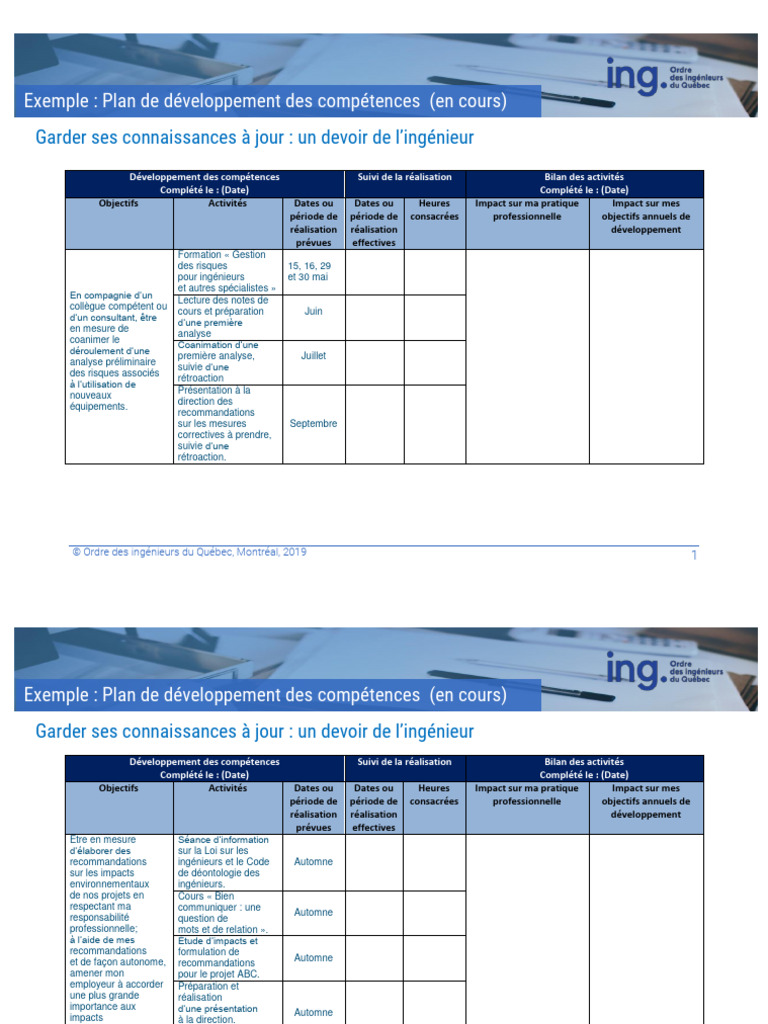 Plan de développement des compétences OIQ | PDF | Ingénieur