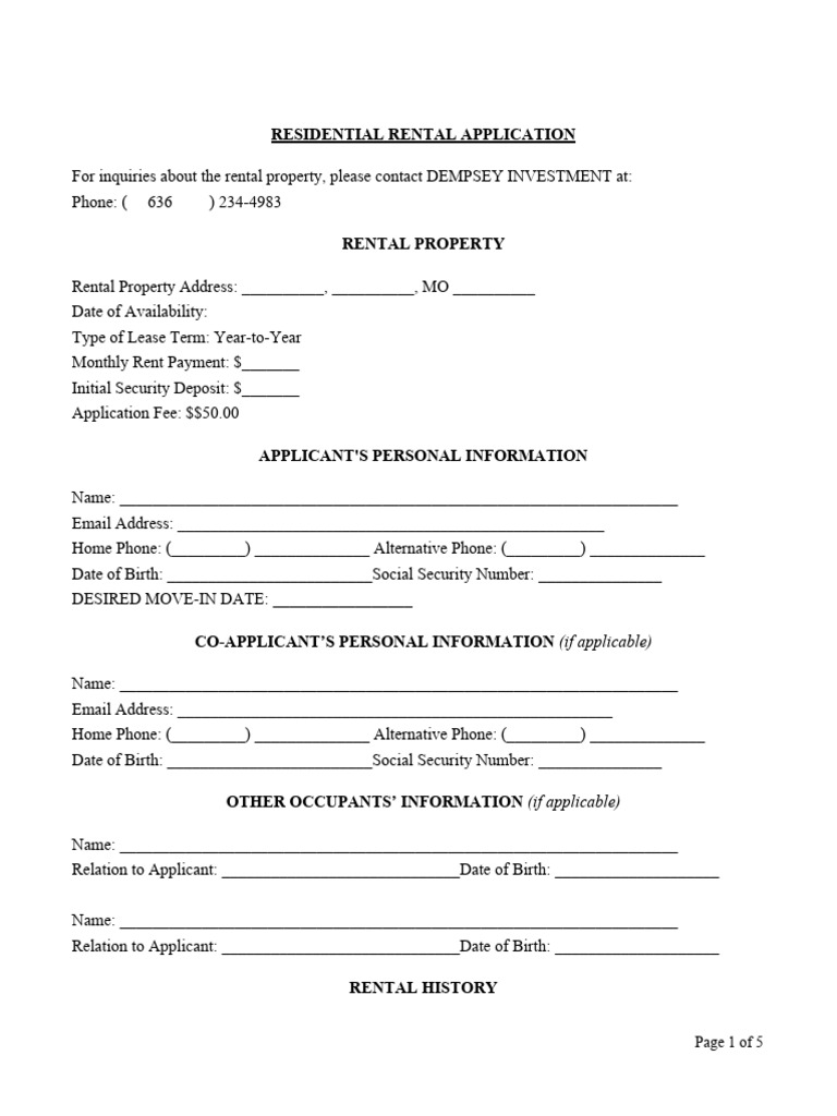 Residential Rental Application Form | PDF | Renting | Landlord