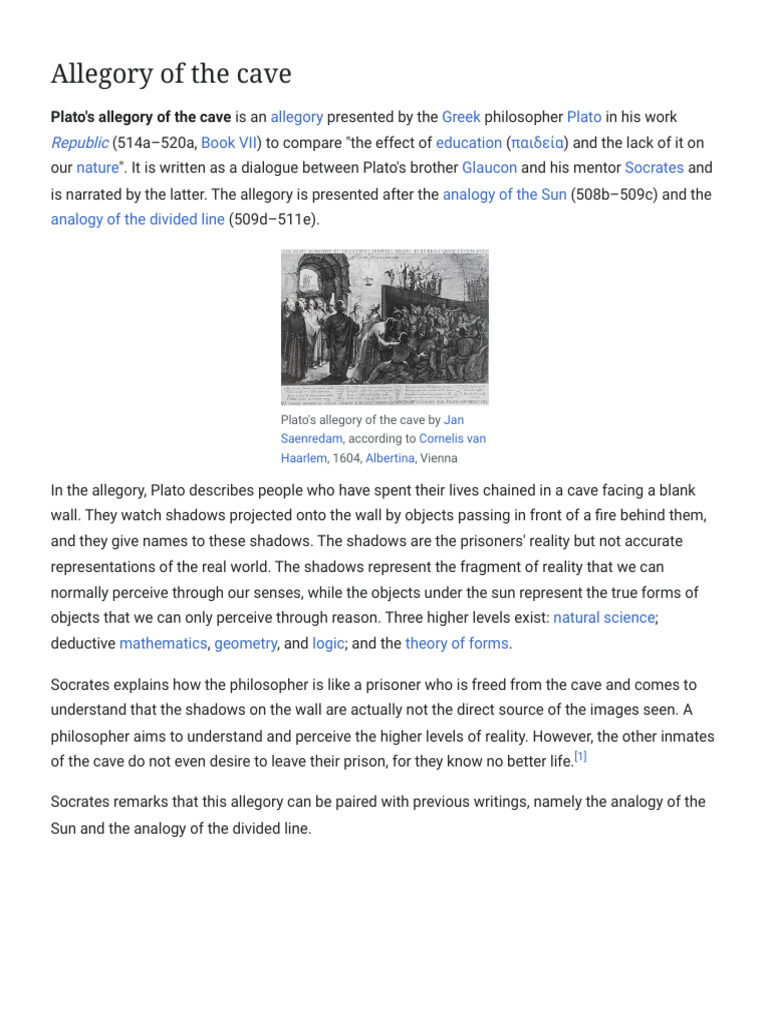 Allegory of The Cave - Wikipedia | PDF | Epistemology | Metaphysics
