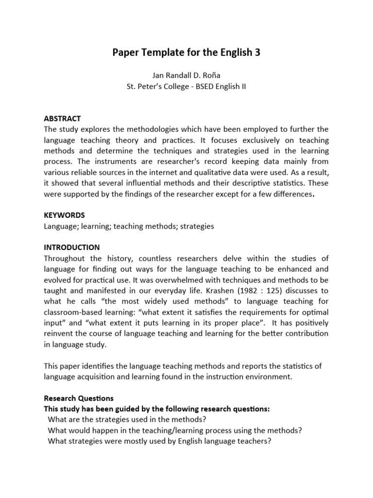 Engl 3 - Reserch Template (FINAL) | PDF | Data | Language Education