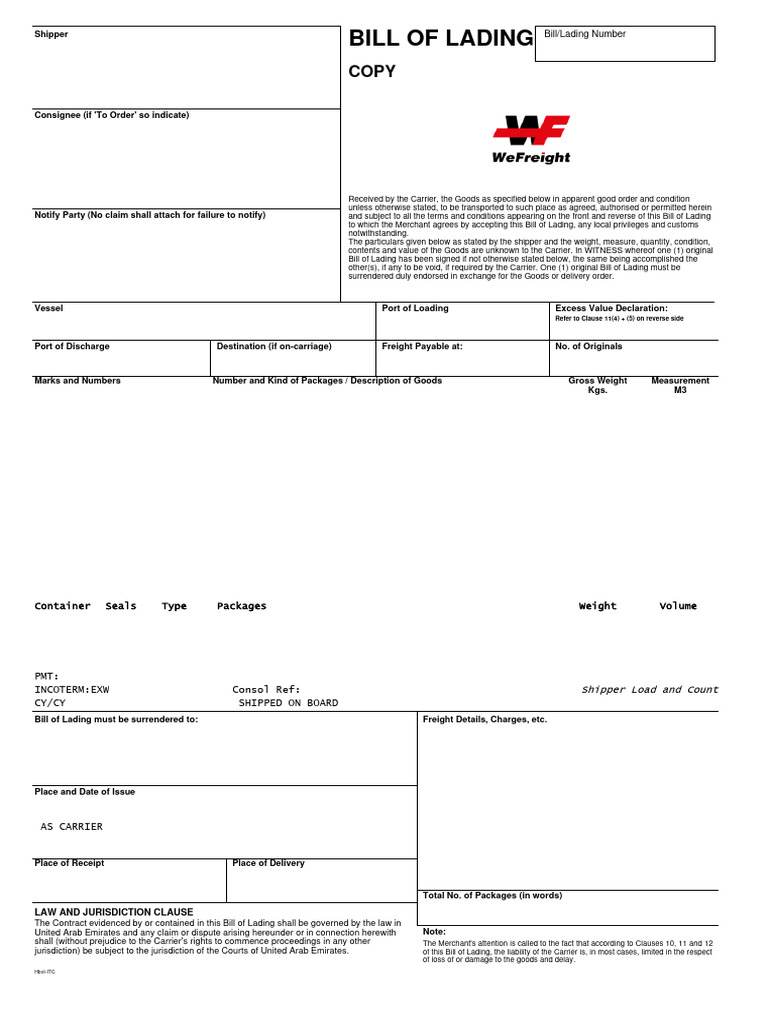 Main BL | PDF | Bill Of Lading | Cargo
