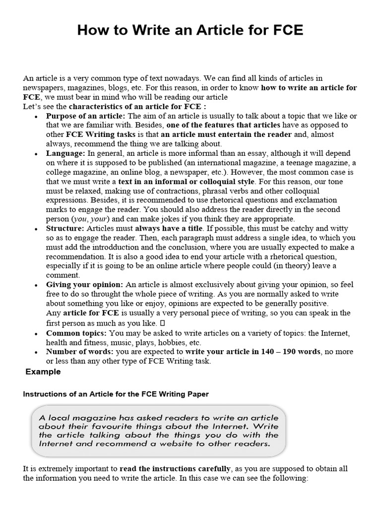 Writing Articles for FCE Exam Success | PDF | Linguistics | Human ...