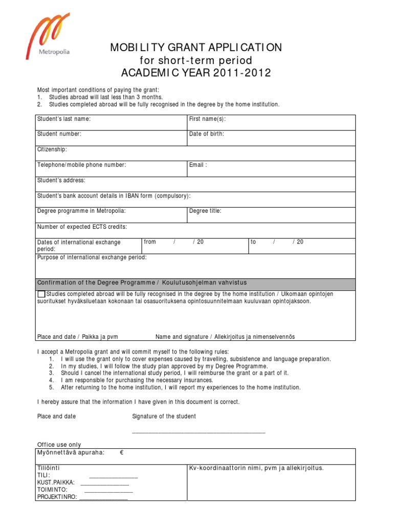 Mobility Grant Application 2011-2012 | PDF | Business