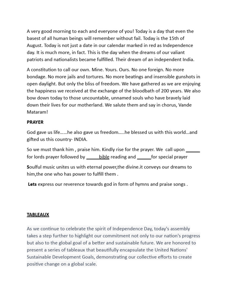 Independence Day Assembly Script | PDF