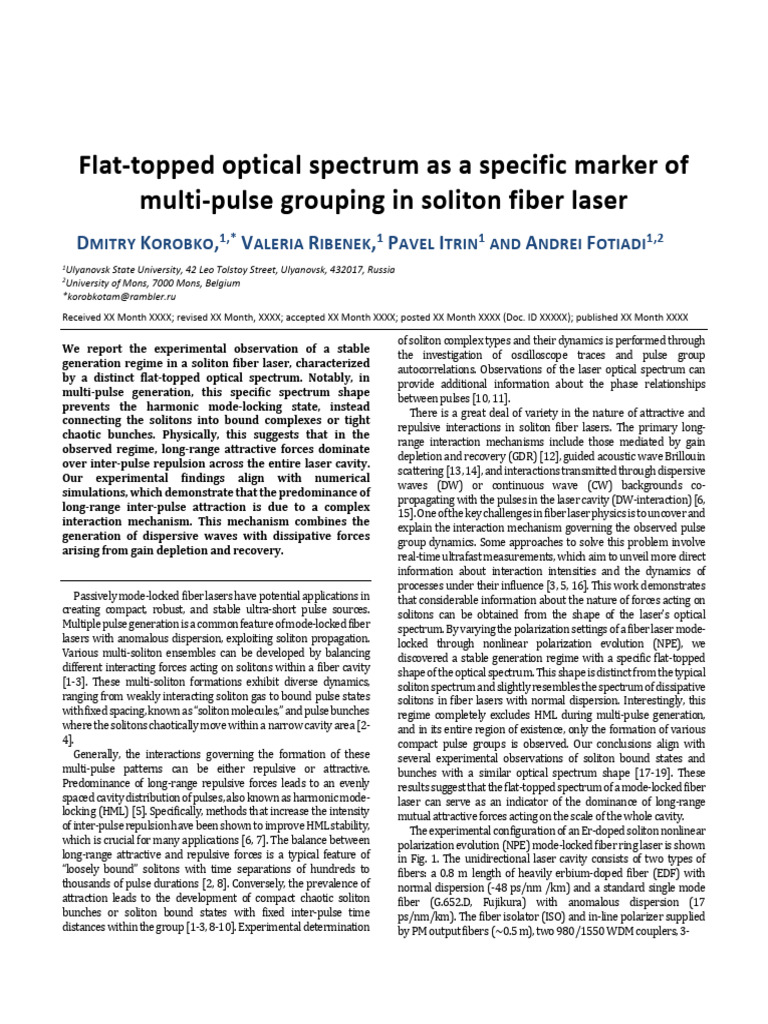 Flat-Topped Spectrum in Soliton Lasers | PDF | Fiber Optic ...