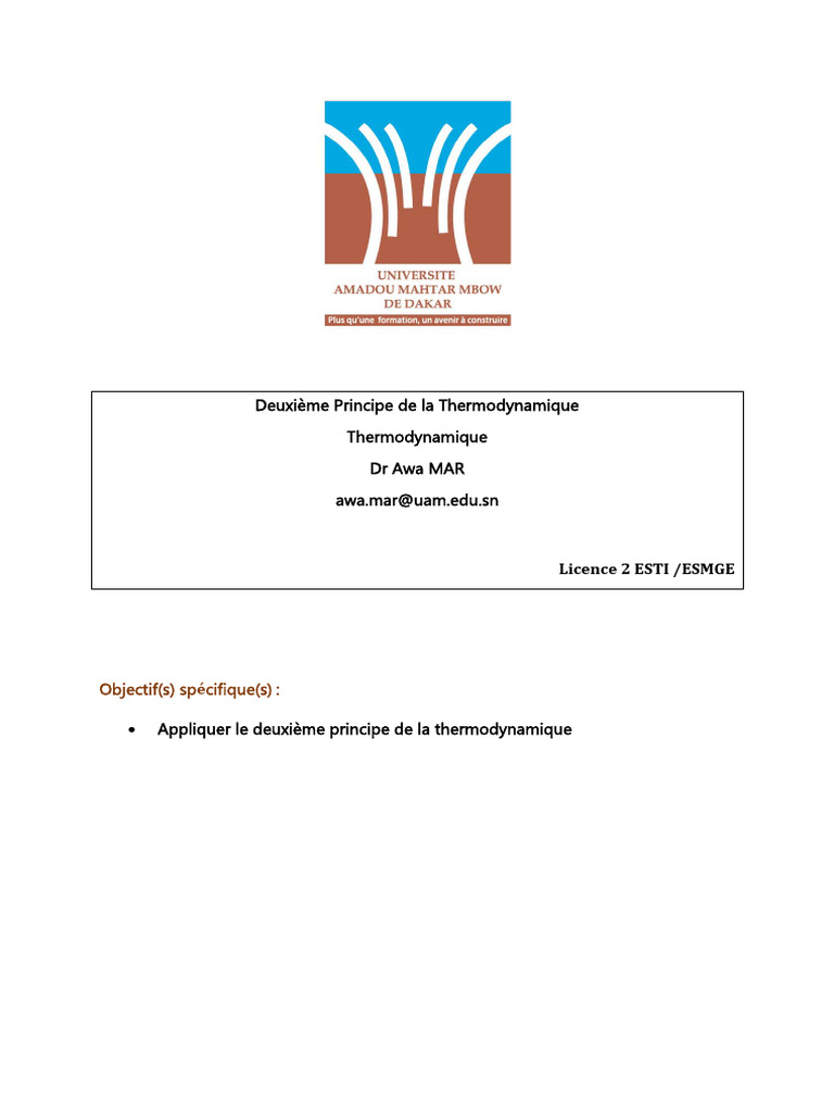 Deuxième Principe de la Thermodynamique | PDF | Chaleur | Entropie
