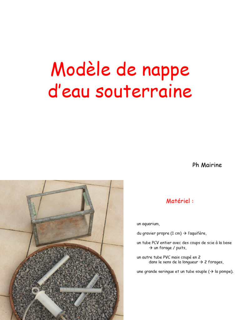 Modèle de nappe phréatique en aquarium | PDF | Eau souterraine ...