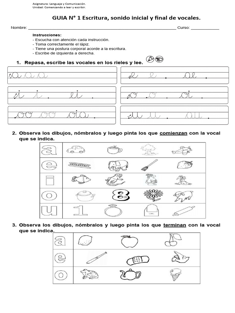 Guía de Vocales para Lectura y Escritura | PDF | Artes del Lenguaje y ...