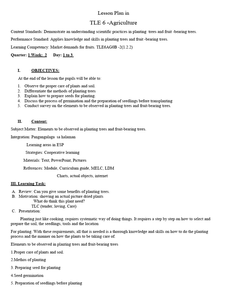 TLE 6 Agriculture: Tree Planting Guide | PDF | Seed | Sowing