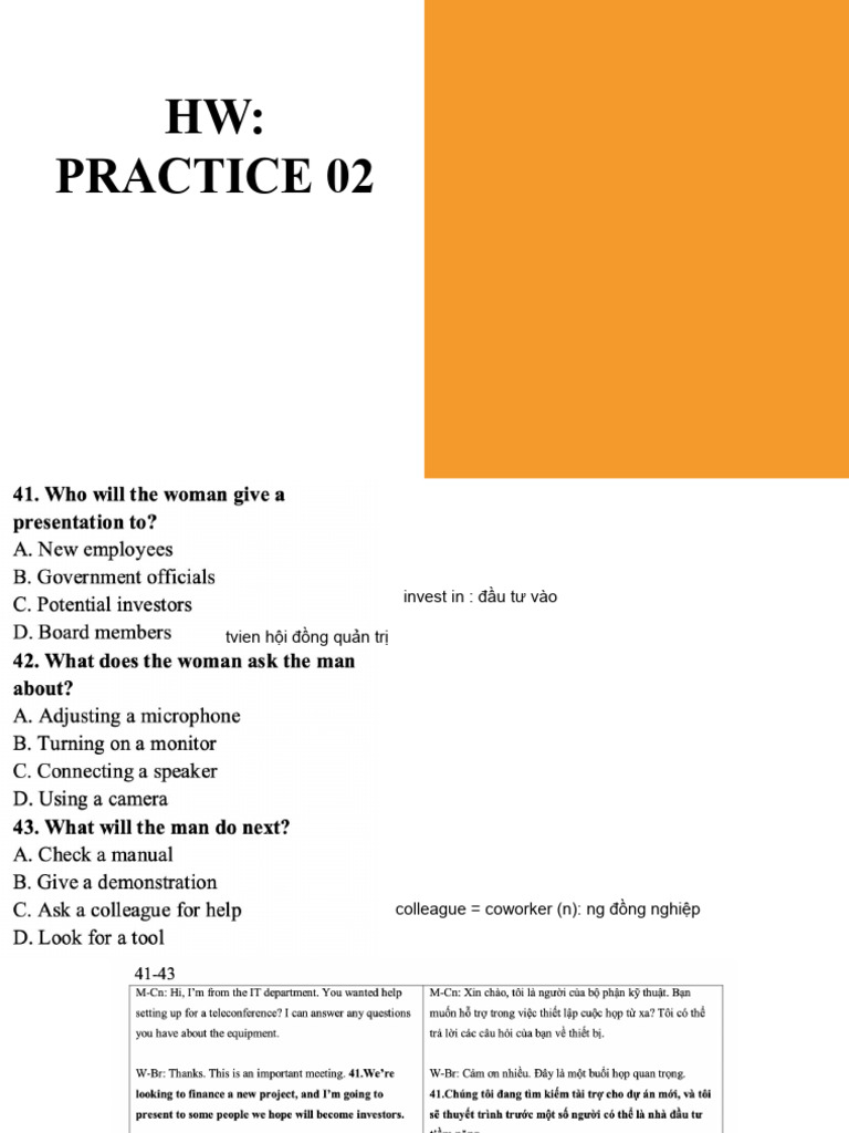 Practice 02 - Trans Part 3 Có Vocab 41-52 | PDF