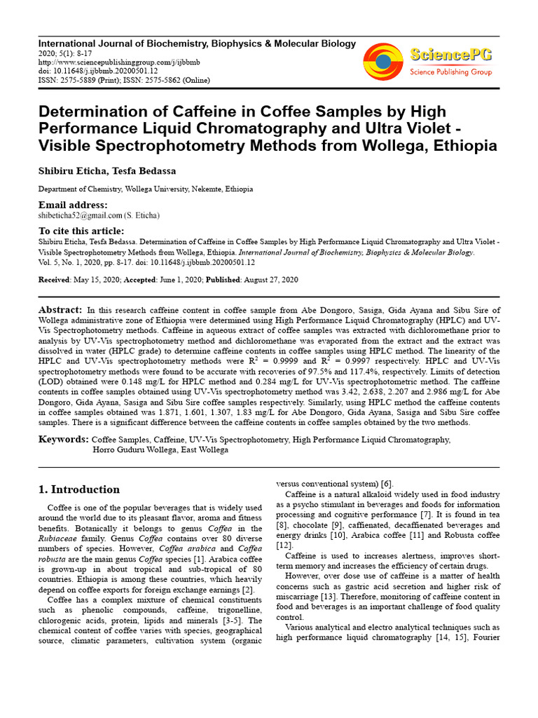 Caffeine Analysis in Ethiopian Coffee Samples | PDF | High Performance ...