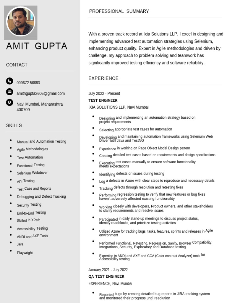 Test Engineer Resume: Automation & QA Skills | PDF | Software Testing ...