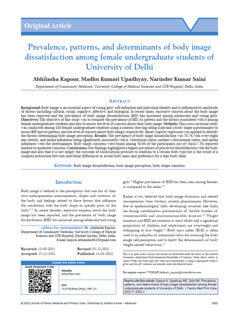 Prevalence, Patterns, and Determinants of Body.66 | PDF | Body Image ...