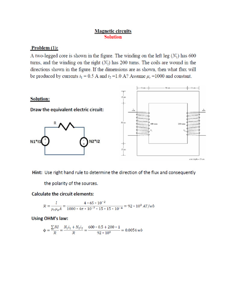 Magnetic Circuit Analysis and Inductance Calculations | PDF ...