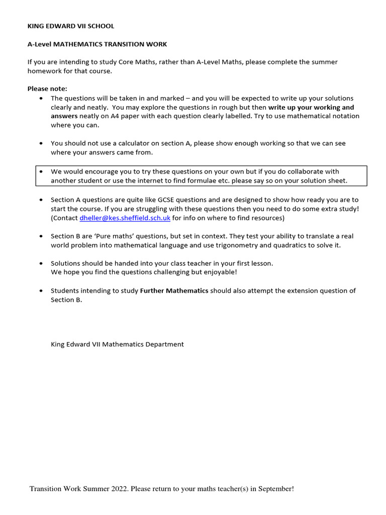Maths+2022+ +Bridging+Work+2022 | PDF | Area | Mathematics