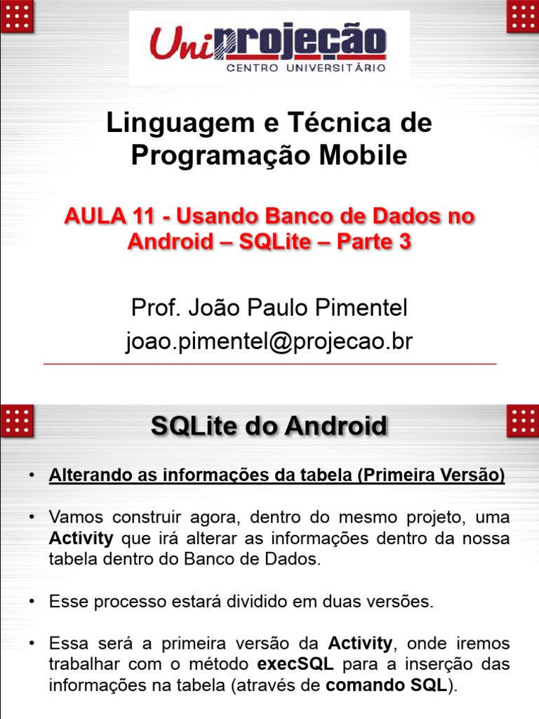 Alterando Dados no SQLite Android | PDF | Bancos de dados | SQL