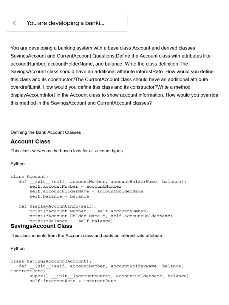 You Are Developing A Banking System With A Base C | PDF | Inheritance ...