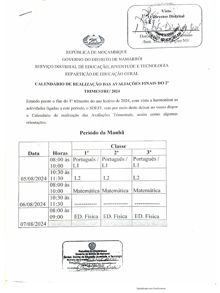Calendário de Avaliação Do II Trimestre 2024 | PDF