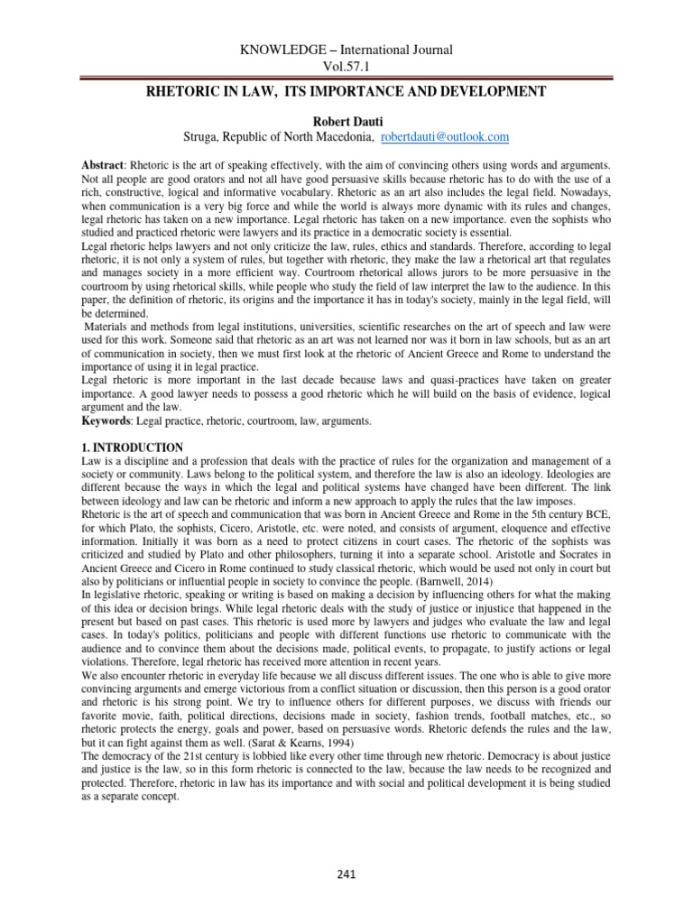 Importance of Rhetoric in Law | PDF | Rhetoric | Public Speaking