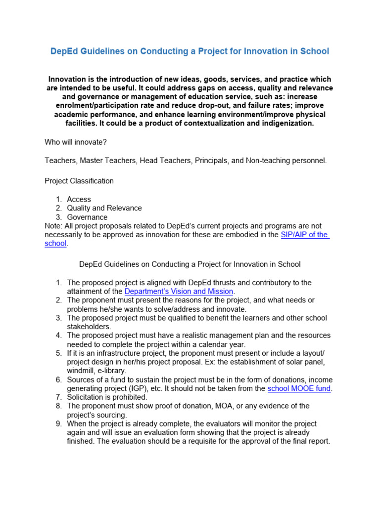 Project Proposal Guidelines for Schools | PDF | Innovation