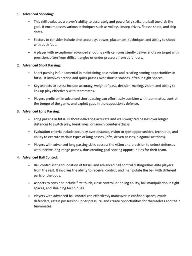 Futsal Player Skills Assessment Guide | PDF | Career & Growth