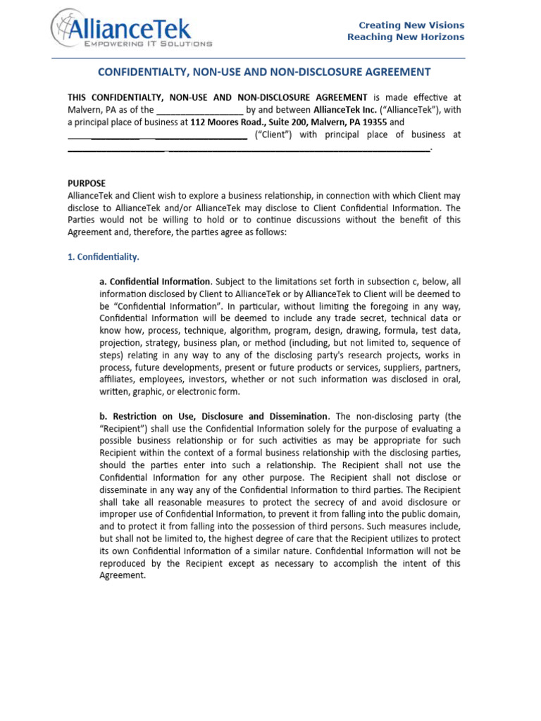 Non-Use and Non-Disclosure Agreement | PDF | Non Disclosure Agreement ...