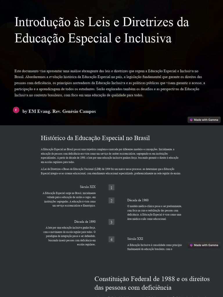 Leis e Diretrizes da Educação Inclusiva | PDF | Educação Especial ...