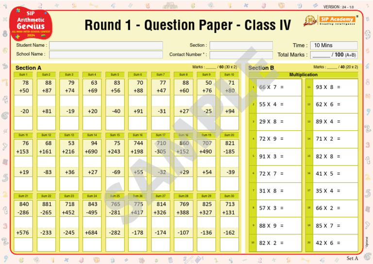 Class 4 SIP Arithmetic Genius Paper | PDF