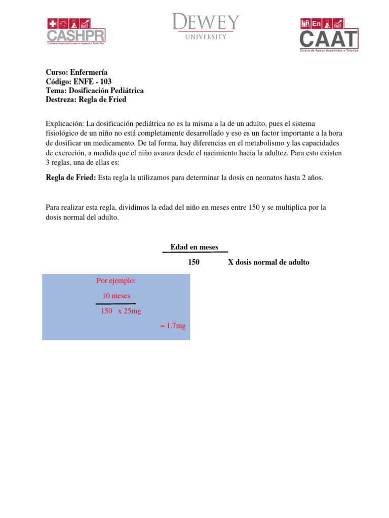 Dosificación Pediátrica: Regla de Fried | PDF