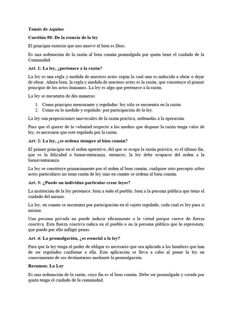 Esencia y Clases de la Ley según Tomás de Aquino | PDF | Estatuto | Razón