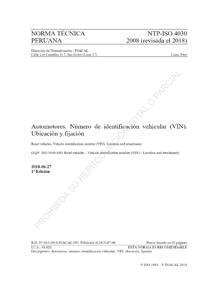 Iso 4030 Numero de Vin NTP | PDF