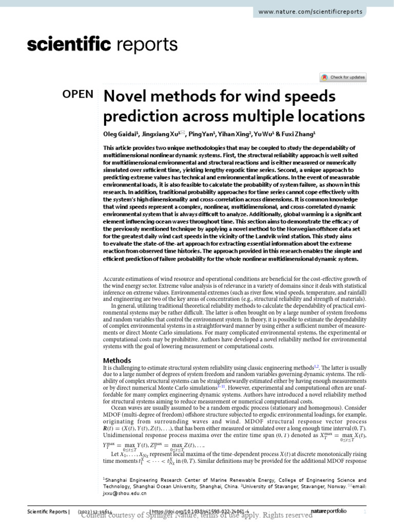 Novel Methods For Wind Speeds Prediction Across Mu | PDF | Probability ...