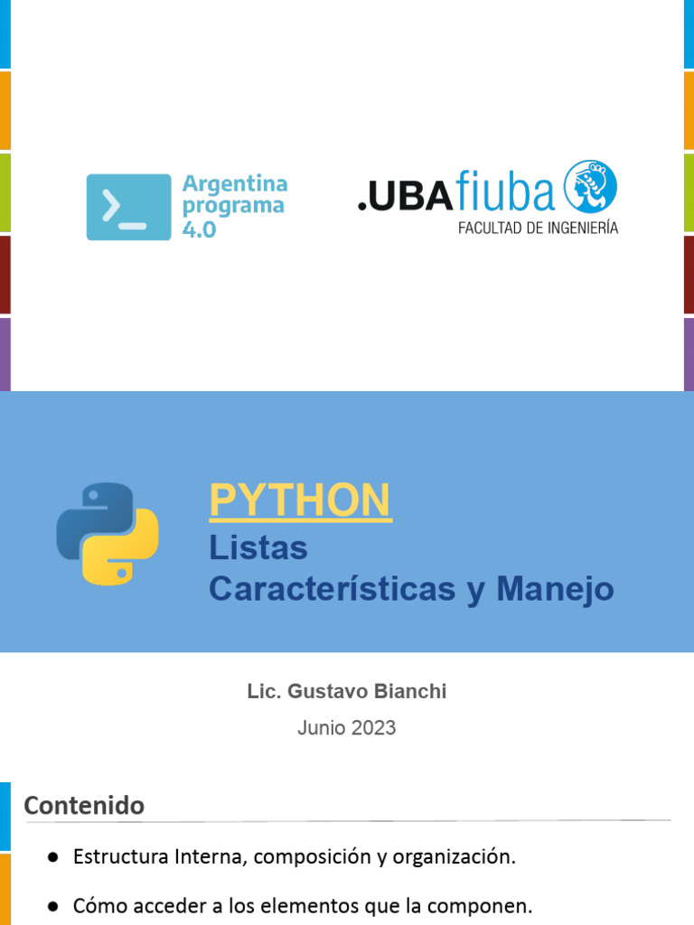 ES05 Listas 1 - Caracteristicas y Manejo | PDF | Python (lenguaje de ...