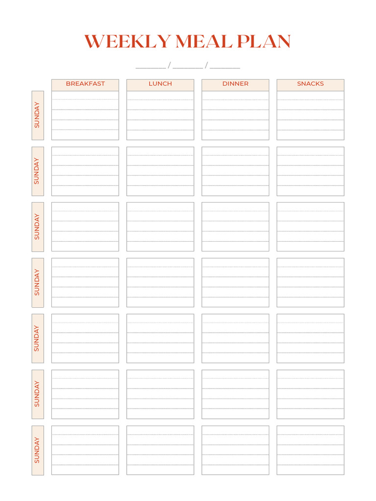 Orange Illustrative Weekly Healthy Diet Meal Plan | PDF