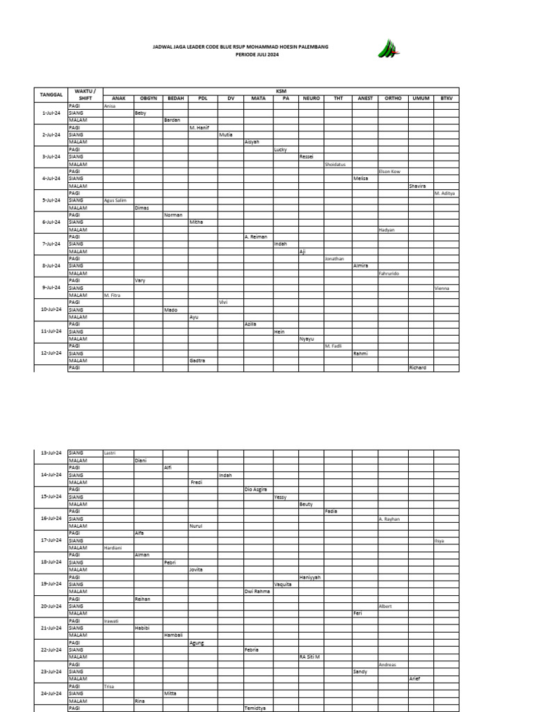 Jadwal Code Blue Periode Juli 2024 | PDF