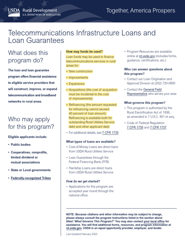 Telecom Loan Programs Fact Sheet | PDF | Loans | Refinancing