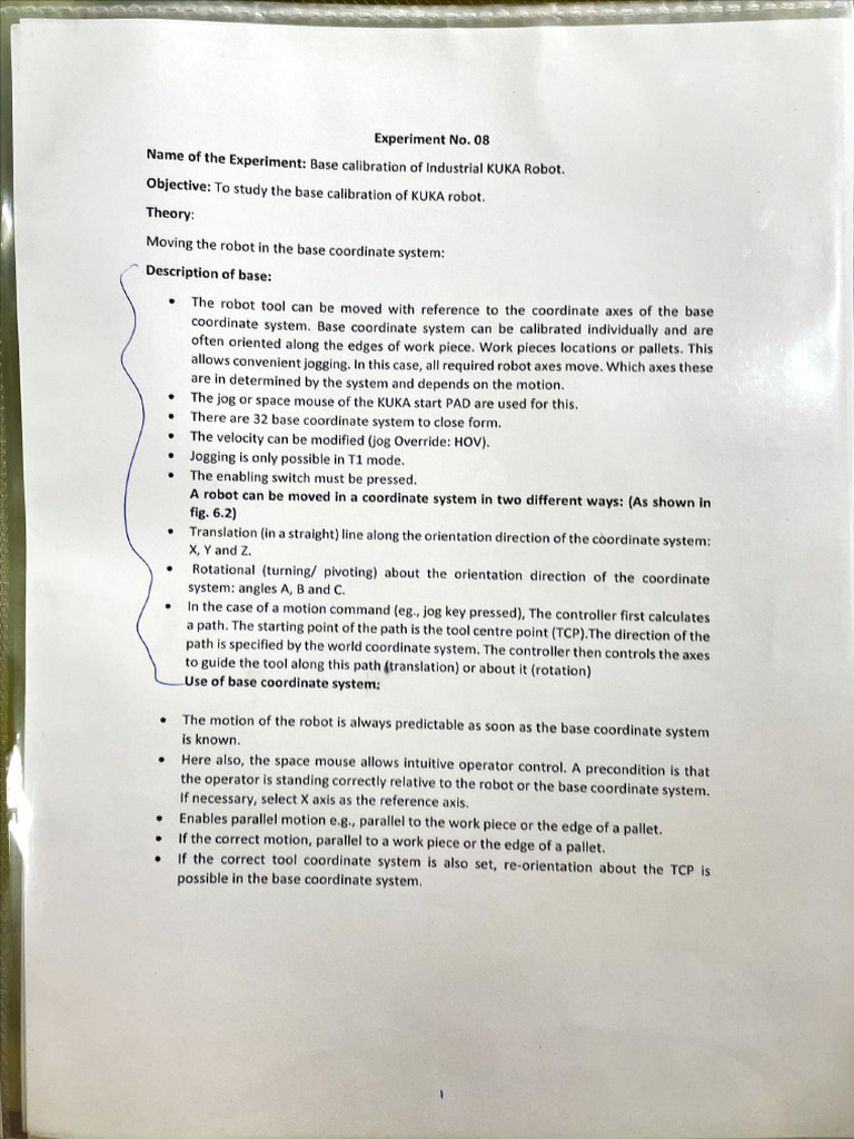 Base Calibration EXP 3 KUKA ROBOT | PDF