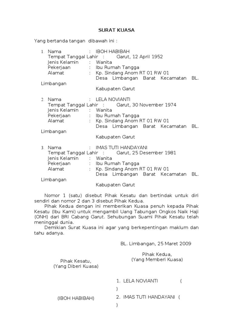 Contoh Surat Kuasa Ahli Waris Pembatalan Haji Contoh Surat