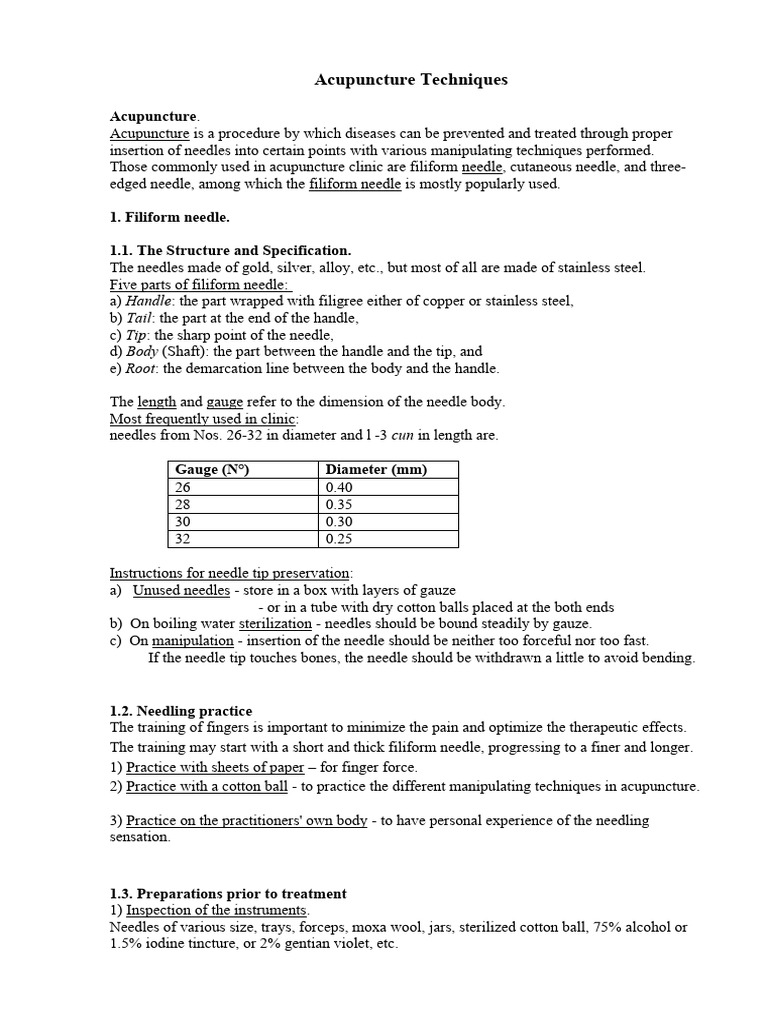 Acupuncture Techniques | PDF | Acupuncture | Clinical Medicine