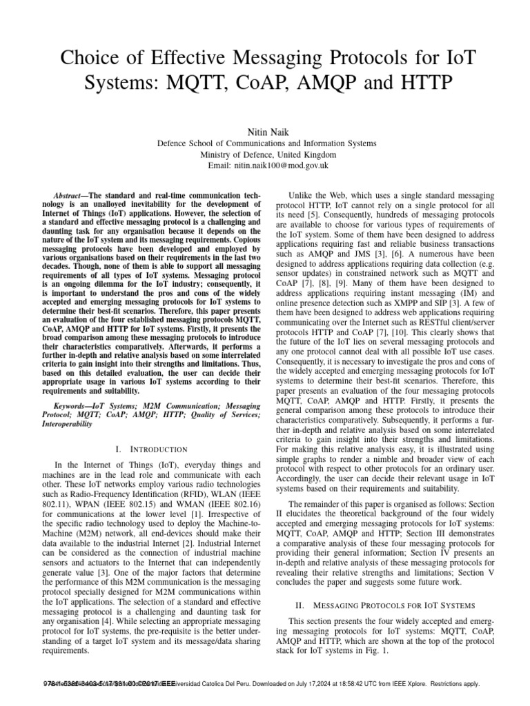 Choice of Effective Messaging Protocols For IoT Systems MQTT CoAP AMQP ...