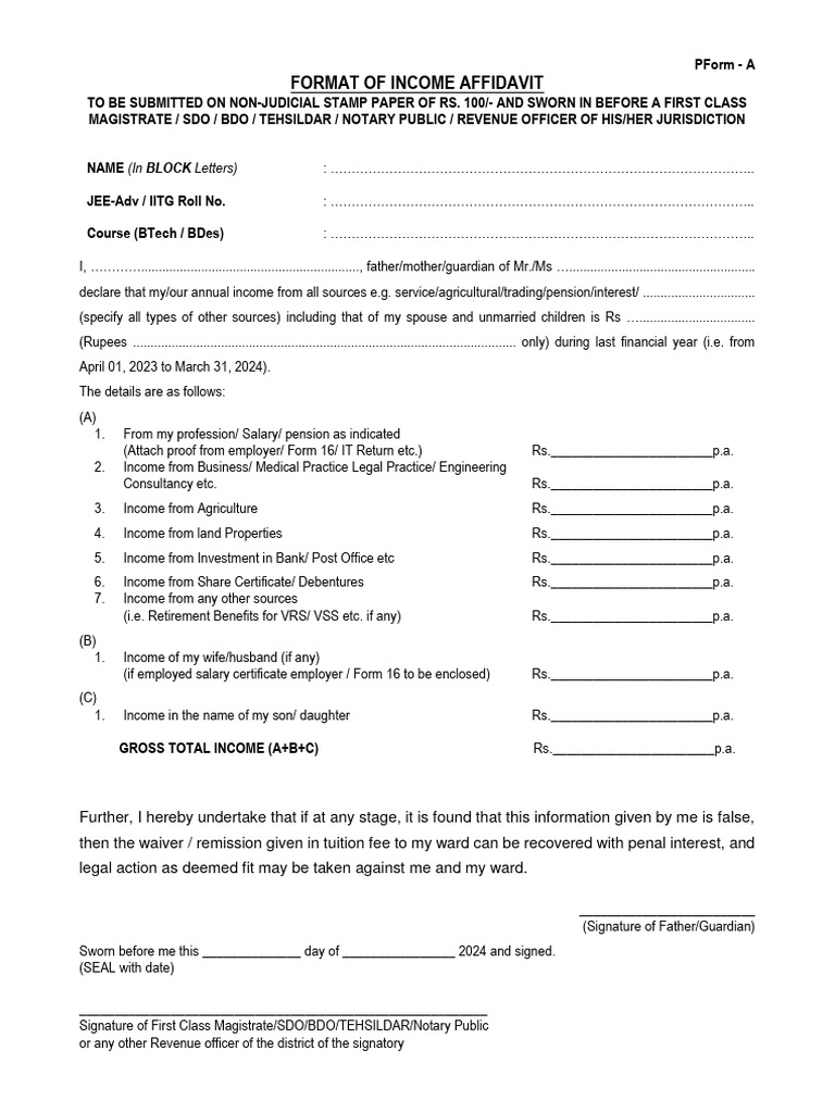 Income Affidavit Format for Education | PDF | Economies