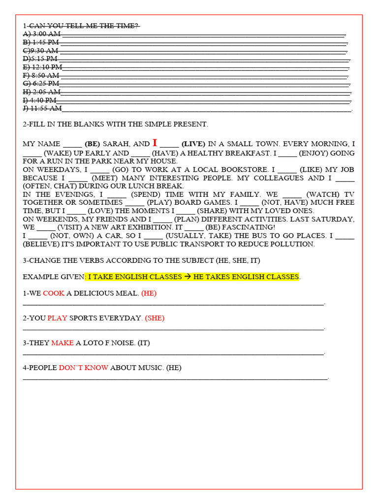 Simple Present Tense Exercises | PDF