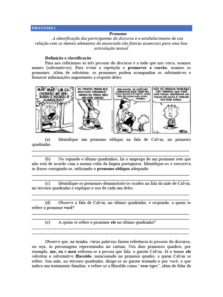 Tipos e Funções dos Pronomes na Língua | PDF | Pronome | Assunto ...