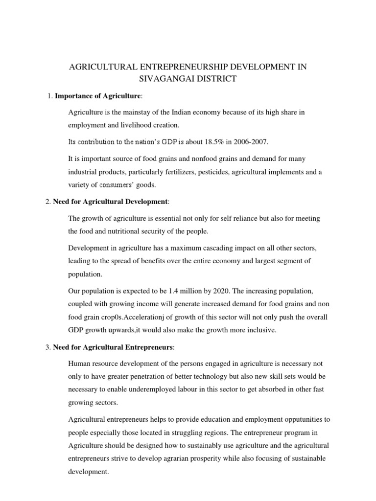 Agricultural Entrepreneurship in Sivagangai | PDF | Agriculture ...