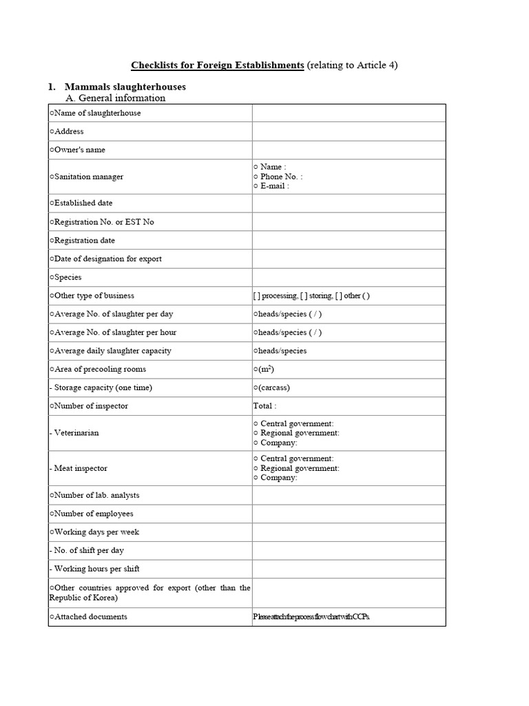 (Foreign Establishments) Checklist For On-Site Inspection | PDF ...