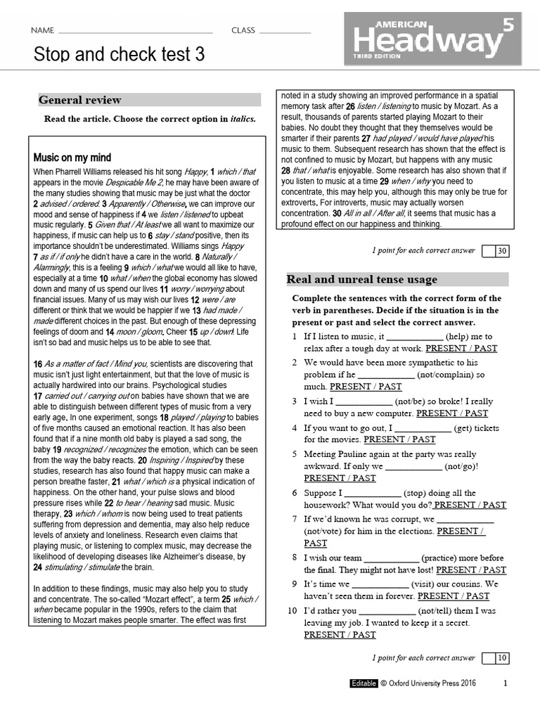AHW3e - Level 05 - Stop and Check Test 3 | PDF | Feeling