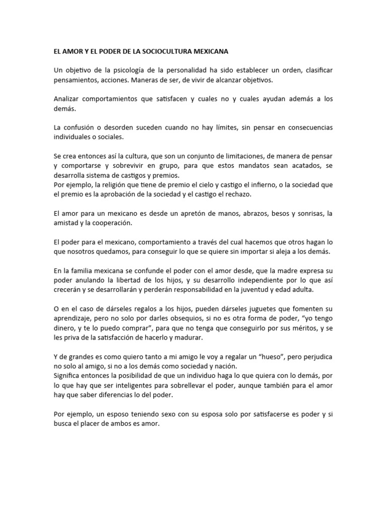 El Amor y El Poder de La Sociocultura Mexicana | PDF